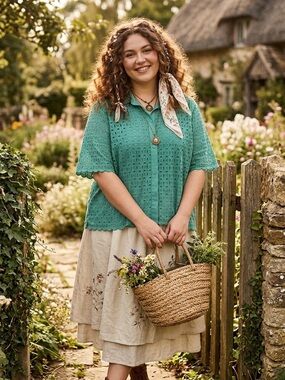 Worthington Eyelet Button Down Short Sleeve Top size XXL